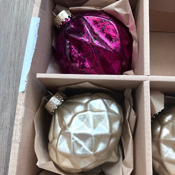 8 Set Glass Christmas Ornaments Gold Purple Magenta Pink Balls Onions Mercury - Picture 2 of 6